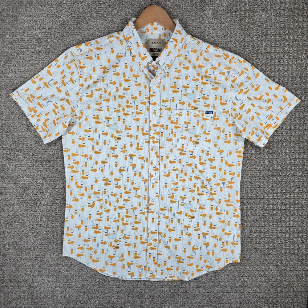 RSVLTS Pixar Finding Nemo Seagulls Mine KUNUFLEX Button Down Shirt Mens XL White